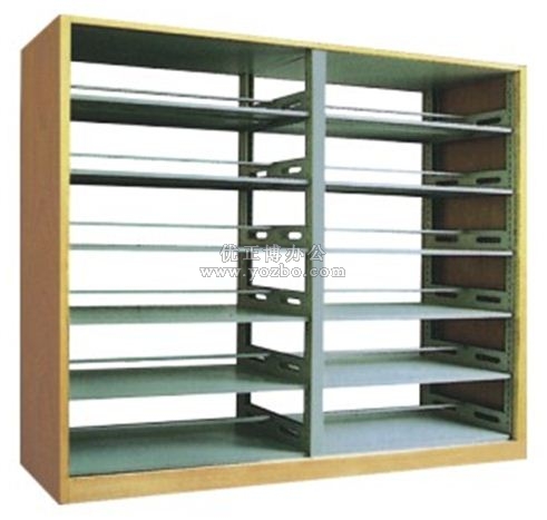 钢制书架 LB-S-004木护板双柱双面书架（二组）